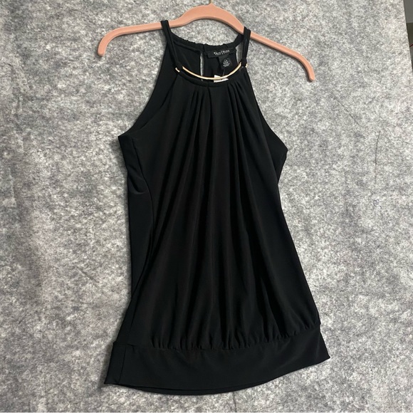 White House Black Market Halter Date Top Black Strappy Gold Accents XS Sexy - Picture 12 of 16